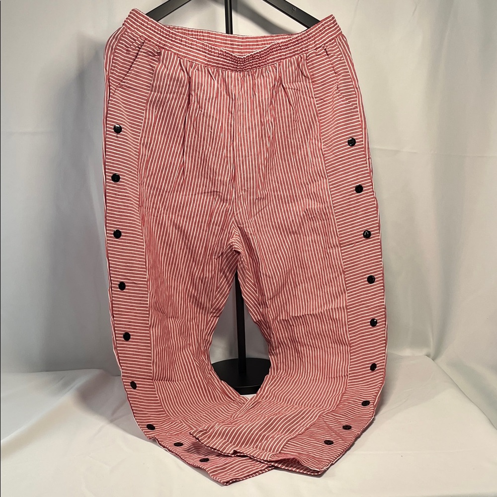 Red Striped Button-Accent Pants